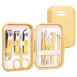 13-In-1 Nail Kit, Manicure Set with Tweezers/Nail File/Nail Clippers/Cuticle Trimmer/Facial Care Tools, Professional Manicure & Pedicure Set, Travel Portable Nail Cutter Set for Men Women (Yellow)
