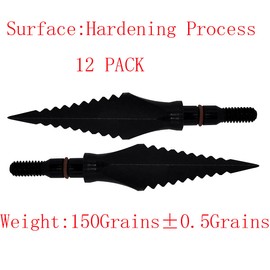 Broadheads Hardening Traditional Hunting Arrow Head 100/125/150 Grain Archery Screw-in Broad Heads,Pack of 12 (Black-Willow Leaves with Teeth-12pack, 150grain)