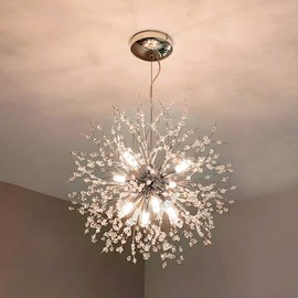 Yasince Modern Crystal Chandeliers,9-Light Dandelion Firework Pendant Lighting,Chandelier Light Fixtures for Dinning Room Bedroom Living Room Restaurant Kitchen Aisle (Chrome)
