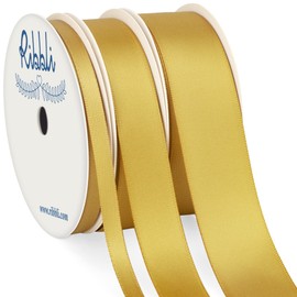 Ribbli 3 Rolls Gold Satin Ribbon Double Faced,Total 30 Yards,(1/4 Inch x 10-Yard,5/8 Inch x 10-Yard,1 Inch x 10-Yard),Satin Ribbon Use for Bows Bouquet,Gift Wrapping,Baby Shower,Wedding Decoration