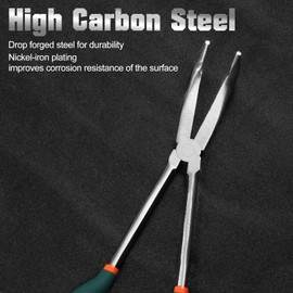 SPEEDWOX Long Reach Bent Nose Pliers 10 Inches 90 Degree Intermeshed Teeth Precision Fine Pliers for Hard to Reach Narrow Spaces High Leverage Reduce Efforts Non-Slip Handle