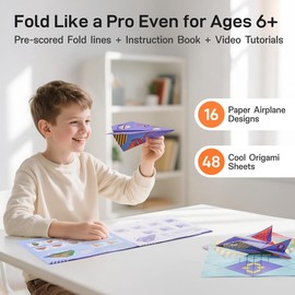 Leven DIY Paper Airplane Book, 16 Creative Folding Paper Planes with 48 Sheets of Colorful Origami Paper, Arts & Crafts Kit with Video Tutorials – Gifts for Boys and Girls Ages 6–12+ 11 * 8.3 inches