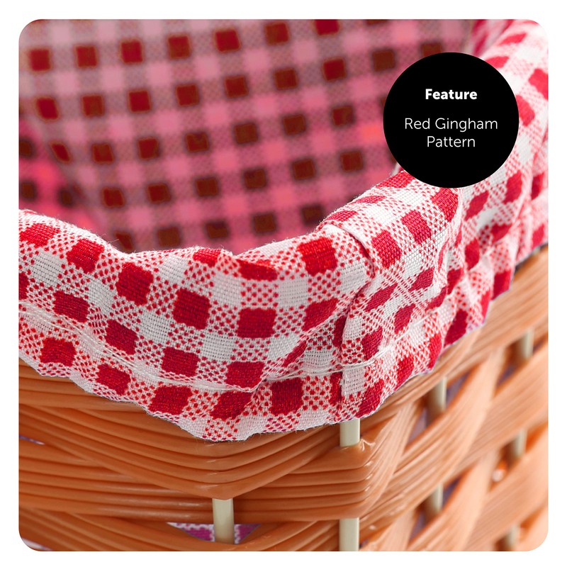 Plastic Basket With Red Gingham Cloth and Handle Perfect for