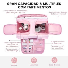 Neceser de Viaje para Mujer, Bolsa de Aseo Impermeable, Bolsa de Maquillaje con Compartimentos Separados, Organizador de Cosméticos para Accesorios, A
