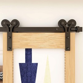 TOIMIOTIOM Sliding Barn Door Hardware Kit 8FT Sliding Rail Track Kits Complete Single Closet Wooden Doors Set Rustic Black