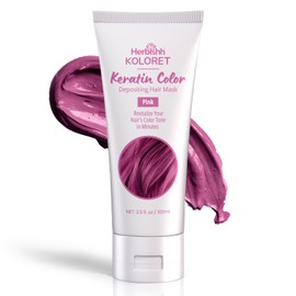 Herbishh Koloret Keratin Color Depositing Hair Mask – 2-in-1 Deep Conditioner for Vibrant Refreshed Hair, Ideal for Dry Damaged Hair, Salon-Worthy Shine at Home, All Hair Types, Pink, 3.5 fl.oz