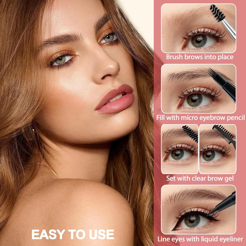 Eyebrow Pencil Kit, with Microblading Eyebrow Pen, Eyebrow Gel, Eyeliner,