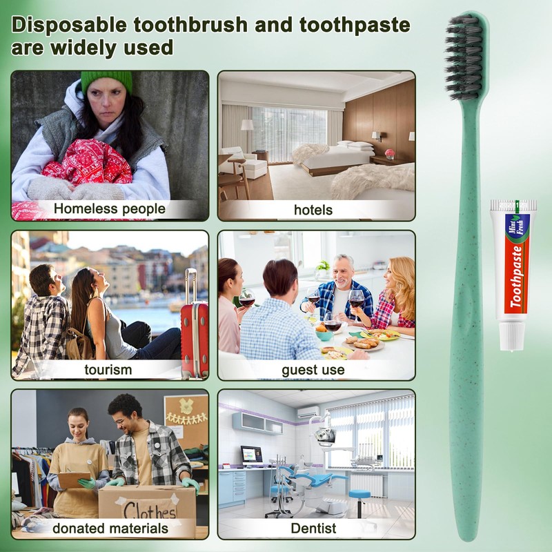 HOFASON Disposable Toothbrushes with Toothpaste 200 Pack, Travel Bulk Toothpaste