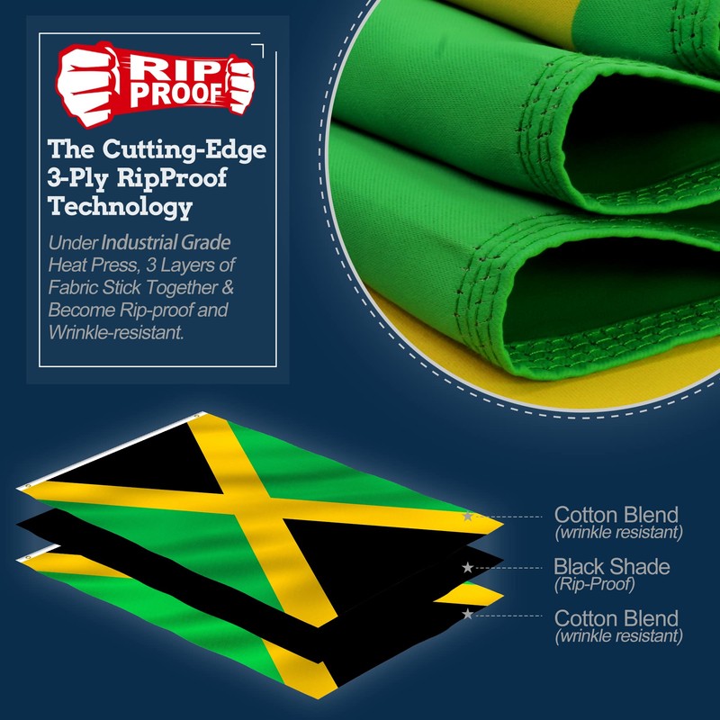 Anley Rip-Proof Double Sided 3-Ply Jamaica Flag 3x5 Ft -
