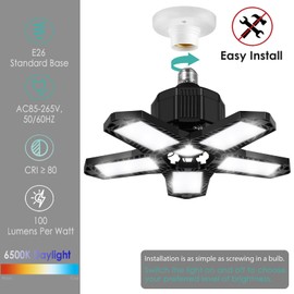 100 Watt LED Garage Light Bulb, 10000LM Super Bright LED Light Bulbs, E26/E27 Screw in Garage Lighting with 5 Adjustable Panels for Barn Attic Warehouse Workshop