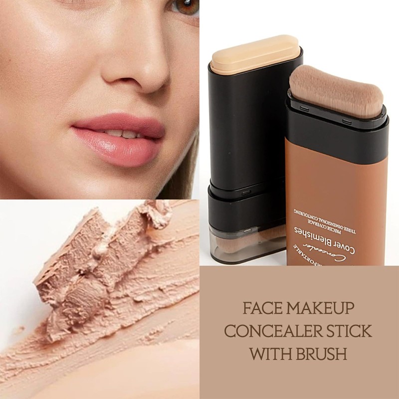 Multi-purpose Foundation Stick with Built-In Brush, Face Makeup, Natural Long-lasting