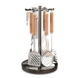 GHYFFF Kitchen Utensil Holder,Extra Large 360°Rotating Cooking Utensil Crock for Counter,Flatware Spoon Spatula Tool Cutlery Container With 6 Hooks,Kitchen Decor and Accessories (1)