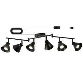 vivihobb Black 6 Light Plug in Track Lighting Kit,Modern Plug in Ceiling Light Fixture,16.4ft Cord,On/Off Switch,6 Way Ceiling Spot Lighting,Flexibly Rotatable Light Head (Bulbs Not Included)
