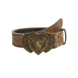 Yalice Women Brown Belt Western Cowgirls Leather Belt with Vintage Buckle Cowboy Country Waist Belts for Jeans Dresses (Brown-Heart Buckle, Fit Waist Size: 34''-43'')