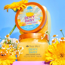 Tree Hut Dewy Daisy Gift Set | Exfoliating Body Scrub & Hydrating Body Spray | Long-lasting Scent | Skin Care Bundle | Vegan | 18 & 6 Fl oz.