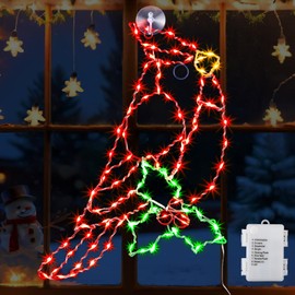 Enhon 16" Christmas Window Silhouette Lights, Red Cardinal Bird with Holly Window Silhouette, Battery Operated 8 Modes & Timer, Waterproof Lighted Xmas Decor for Holiday Indoor Outdoor Glass Tree