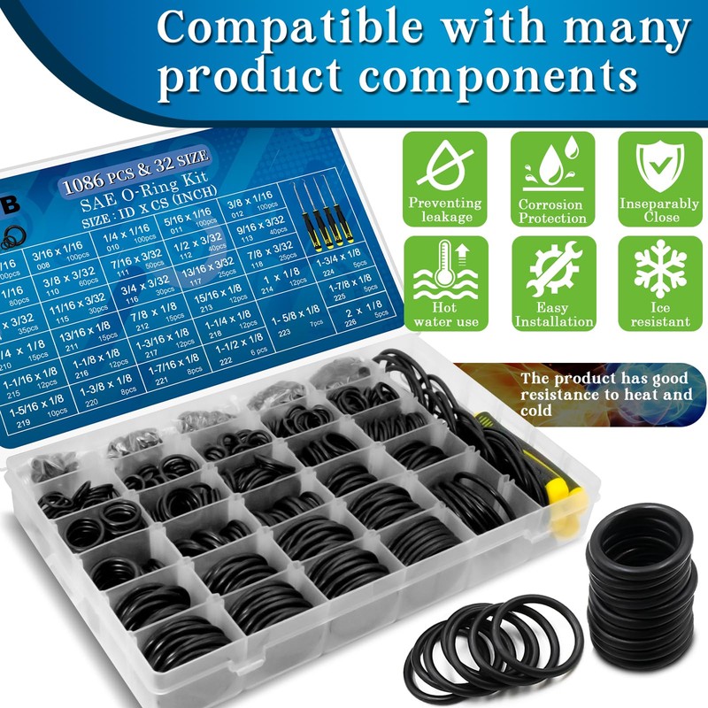 ZDBB 1086 Pcs SAE Standard O Ring Kit Nitrile Rubber