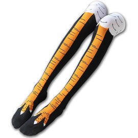 Siliget Chicken Legs Socks - Crazy Funny 3D Cartoon Chicken Leg Knee High Socks, UK Size 4-6 Casual Stockings for Cosplay and Party Accessories (Over the knee)