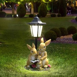 GIGICICI Solar Garden Outdoor Decor Statues Rabbit Family with Light,Outside-Outdoor Decorations Sculptures for Patio Yard Lawn Walkway Ornaments Clearance Gifts for Mom Grandma Birthday