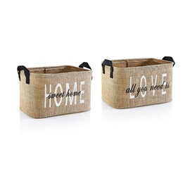 PRENDİ HOME S2-102 Set of 2 Foldable Jute Storage Baskets with Handles, Organiser for Children's Room, Laundry, Toys & Wardrobe, Environmentally Friendly & Space-saving, 18 x 22 x 30 cm
