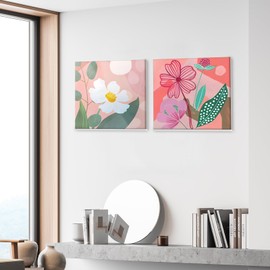 Lxmsja 2 Pieces Paint by Numbers Adults with Frame, Painting by Numbers Flowers, DIY Set Adults with Brushes and Acrylic Paints, Hand Painted Oil Painting Canvas for Home Decor, 20 x 20 cm
