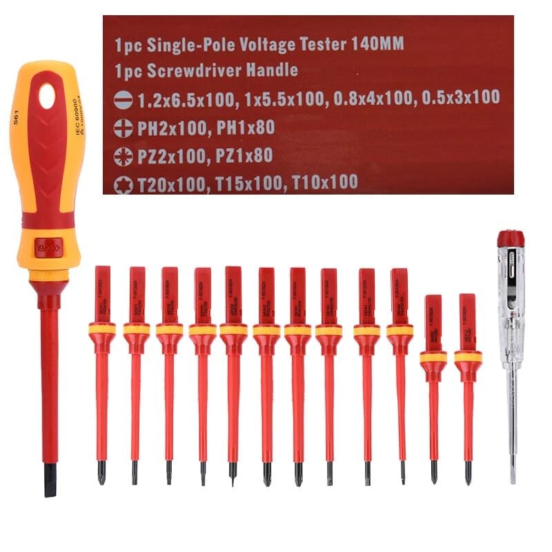 Mr.Gadget's Solutions 13-Piece VDE Insulated Screwdriver Set, 1000V Magnetic Tips,