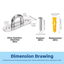 Glarks 20pcs M5 Stainless Steel Pad Eye Plate Hook Kit, Oval Eye Plate U Hooks Heavy Duty Ceiling Hooks and Carabiner Clips Snap Hook for Ceiling and Mounting Hanging Hardware