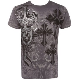 Sakkas TG527T Cross, Sword and Shield Cotton Mens T-Shirt - Charcoal/Medium