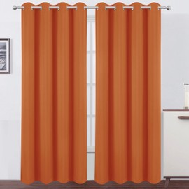 LEMOMO 100% Blackout Curtains 52 x 84 Inch/Orange Curtains 2 Panels with Black Lining Room Darkening Thermal Insulated Bedroom Curtains