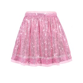 Sequin Skirt Girls Glitter Skirt Kids A-Line Glitter Skirt Disco Outfit for Festive Party 5-14 Years, pink
