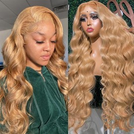 HEFABRIGHT Honey Blonde HD Lace Front Wig 24 Inch Blonde Wig Human Hair Wigs Body Wave Lace Front Wigs 13X4 Honey Blonde Wig Pre Plucked Glueless Wigs 27# Human Hair Wig Colored 200% Density