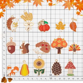 PH PandaHall 60pcs 15 Styles Autumn Charms for Necklace Bracelet Making - Pumpkin Maple Leaf Squirrel Charms for Thanksgiving Fall - Jewelry Making Home Party Decoration