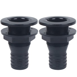 1-1/4in Thru Hull Fittings for Boats, ABS Plastic Through Hull Fitting, Thru-Hull Connector Fitting, Boat Plumbing Fittings Accessory, Thru Drain Connector for Boats, Yachts, Marine (Black/2Pack)