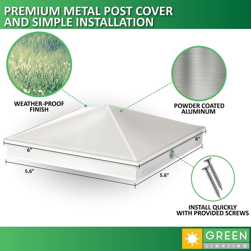GreenLighting 6x6 Aluminum Pyramid Post Cap Cover (White 4 Pack)
