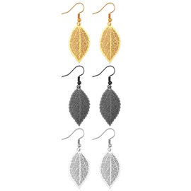 Cupimatch Men's Women's Hoop Earrings Set, Stainless Steel Retro Feather Leaf Huggie Folding Hoop Earrings Unisex Earrings for Men Women, Stainless Steel