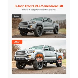 VEVOR 3 Inch Front and 2 Inch Rear Leveling Lift Kit for 2007-2023 Silverado 1500 2WD/4WD, 2007-2023 Sierra 1500 2WD/4WD, Chassis Level Kit with 2 Front Strut Spacers, 2 Rear Lift Blocks, 2 U-Bolts
