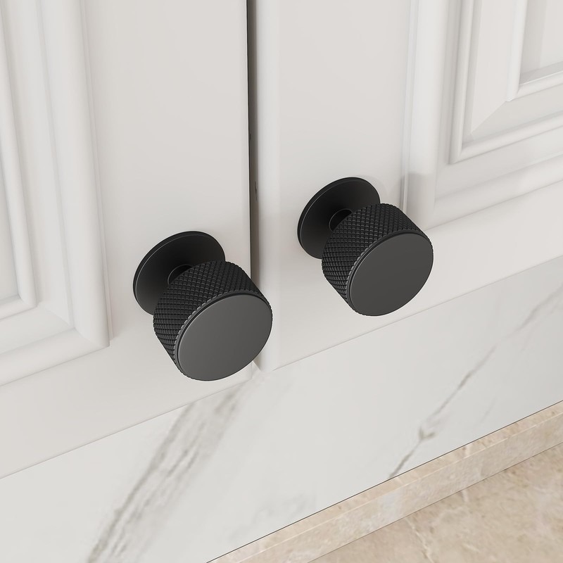 goldenwarm 5 Pack Black Drawer Knobs, Knurled Matte Black Cupboard