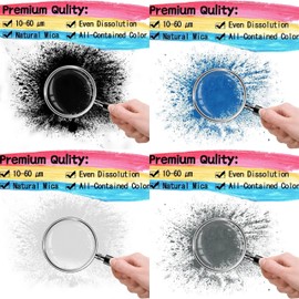 【40g Black + 60g White/Blue/Sliver Gray】220g Mica Powder for Epoxy Resin - Pigment Powder Dye for Resin/Soap Making/Nails/Bath Bombs etc. (4 Color)