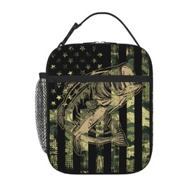 Tadxcjz Camouflage Flag Fish Lunch Bag for Mens Womens Insulated Reusable Lunch Box with Adjustable Shoulder Strap