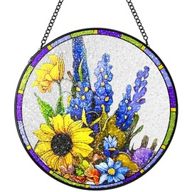Stained Glass Suncatchers Window Hanging, Delphinium Flower Sun Catchers Indoor Window Stained Glass Hanging Garden Decor, Birthday Gift for Mom Grandma Aunt Sister Bestie 6.3 in