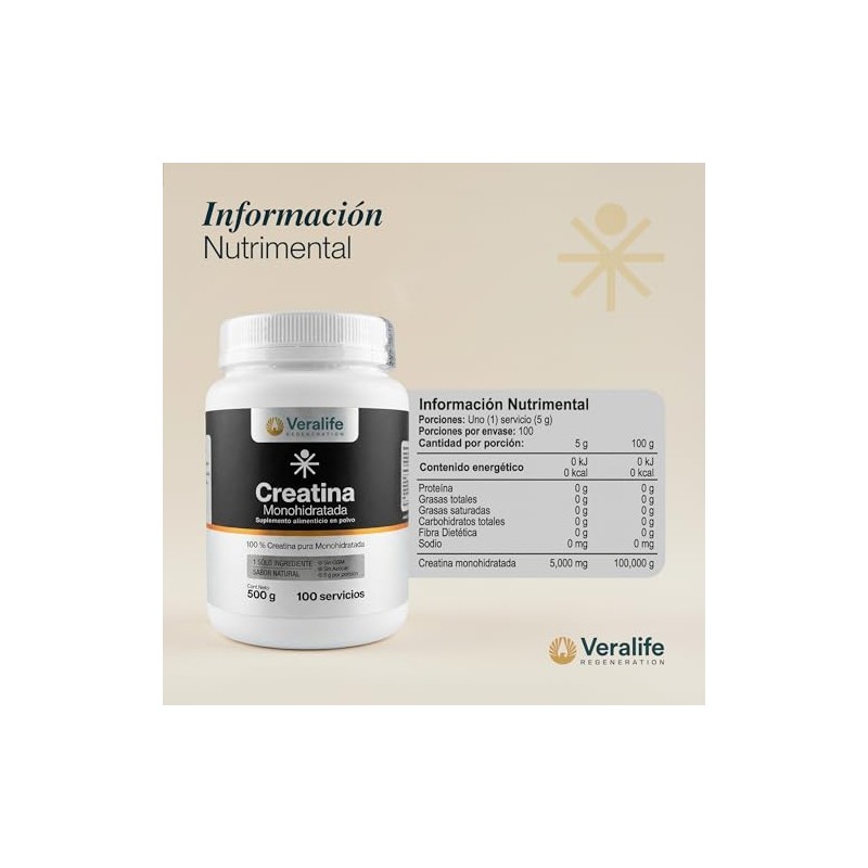 Veralife - Creatina Monohidratada Pura En Polvo | suplemento sin