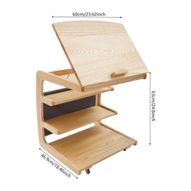 C Shaped End Table with Wheels, 4-Tier Small Side Table for Couch and Bed, Sofa Tables with Storage Bag and Adjustable Desktop, Rolling TV Tray Table for Living Room, Home Office (Burlywood, 4 Tier)