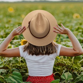 DRESHOW Women's Panama Hat with Wide Brim, Straw Summer Fedora, Straw Hat, Roll-Up Beach Hat, Rollable UV Sun Hat, UPF 50+