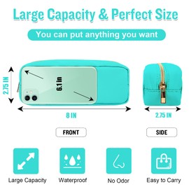 izuzta Nylon Small Makeup Bag Slim Pouch, Preppy Cute Makeup Brush Case Bag Cosmetic Zipper Pouch for Purse, Waterproof Travel Toiletry Bag Clutch Coin Pouch Makeup Organizer for Women Girls(Mint)