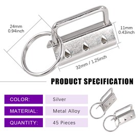 Swpeet 45Pcs Sliver 5/4 Inch Key Fob Hardware with Key Rings Sets, Perfect for Bag Wristlets with Fabric/Ribbon/Webbing/Embossed and Other Hand Craft - 32mm