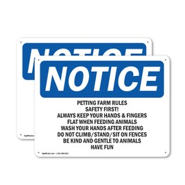 (2 Pack) Petting Farm Rules Safety First Always OSHA Notice Sign 10 Inch X 7 Inch Plastic Sign, Weather Resistant, UV Protected for Workplace, Business, and Construction Site, Made in the USA