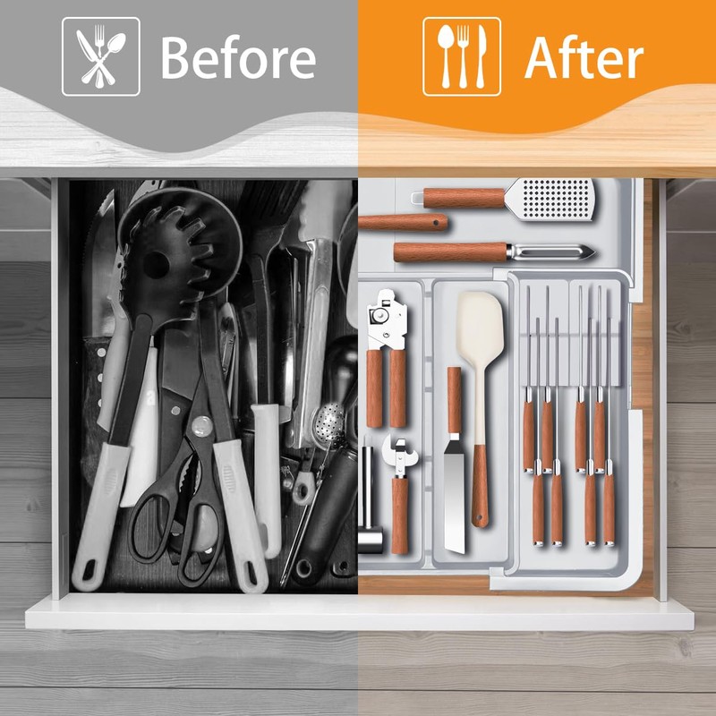 Homecor Large Utensil Organizer for Kitchen Drawer, Expandable Silverware Drawer