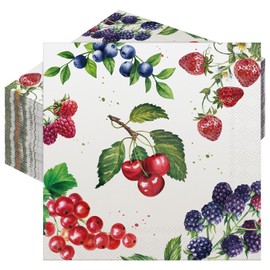 Frienda 60 Pcs Fruits Cocktail Napkins Mixed Berry Beverage Napkins 5 x 5 Inch Spring Summer Fruits Disposable Paper Napkins Decorative Dinner Napkins for Home Table Party Supplies