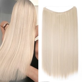 20 Inches Straight Hair Extensions Secret Headband No Clip Easy Invisible Crown Wire in Hair Extensions Hairpiece for Women Bleach blonde