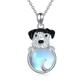 DOLPHERS 925 Sterling Silver Dog Necklace for Women Moonstone Dog Pendant Jewelry Memorial Gifts for Dog Lovers, Sterling Silver